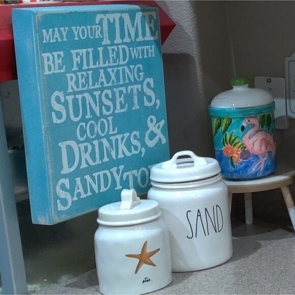 Coastal Blue Beach Wooden Large Wall Decor Sunsets, Drinks and Sandy Toes - Picture 2 of 8